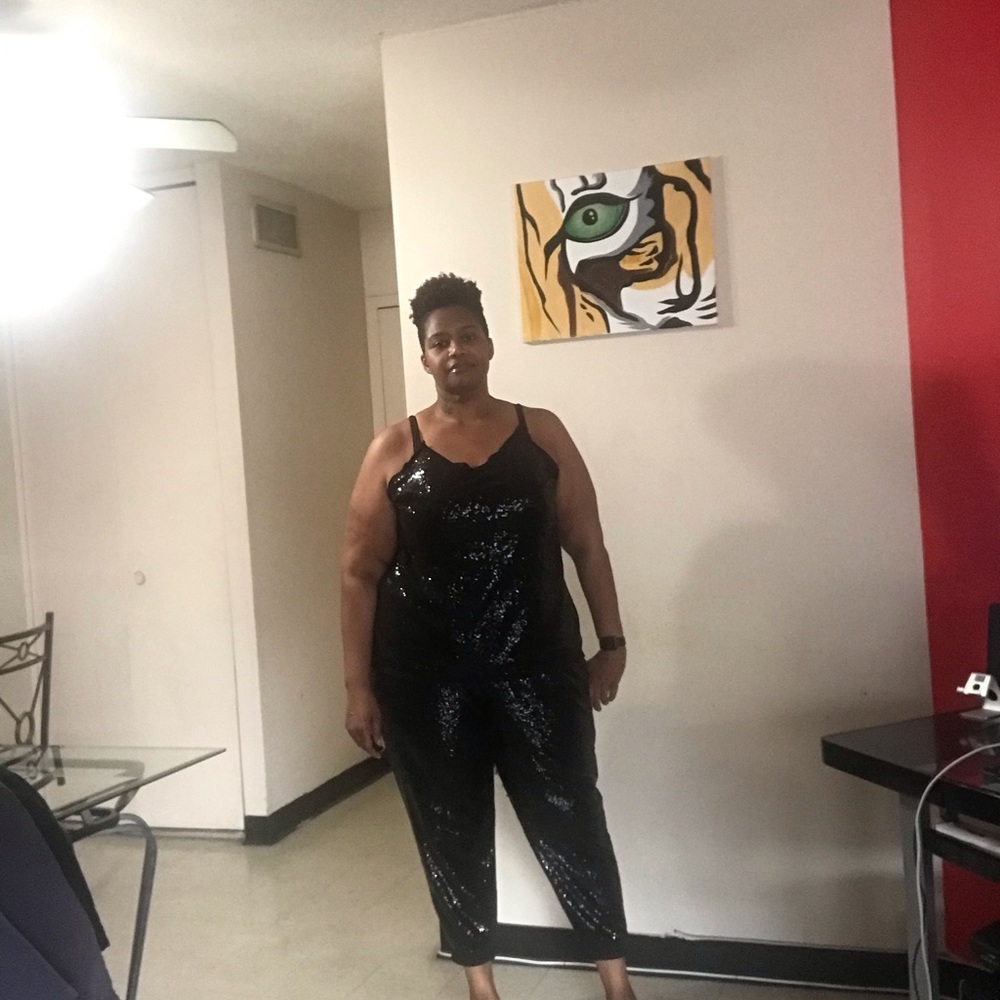 Sequin joggers with matching sleeveless top